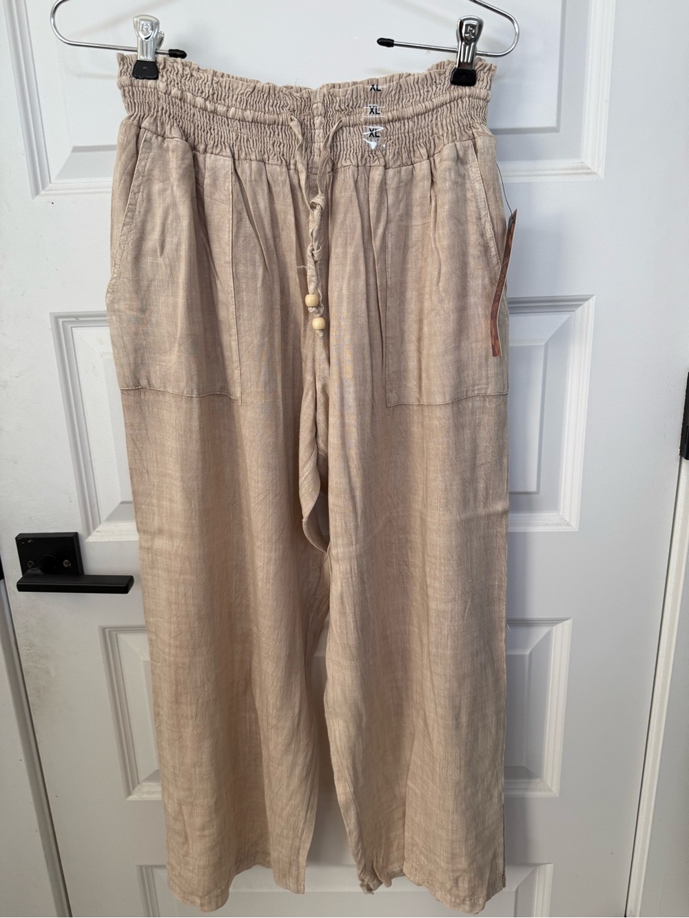 NWT Rays Sun Women’s Relaxed Drawstring Linen-Blend Pants in Beige